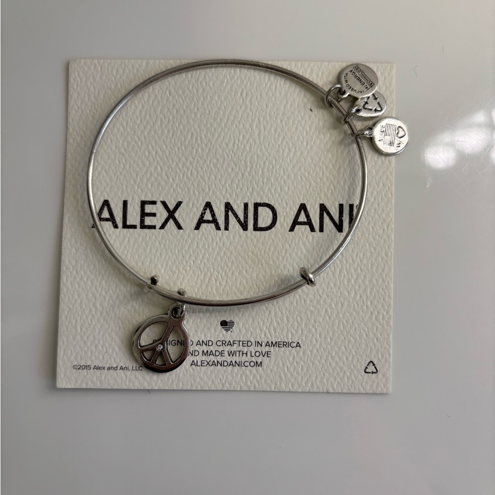 Alex and Ani Silver Peace Charm Bangle